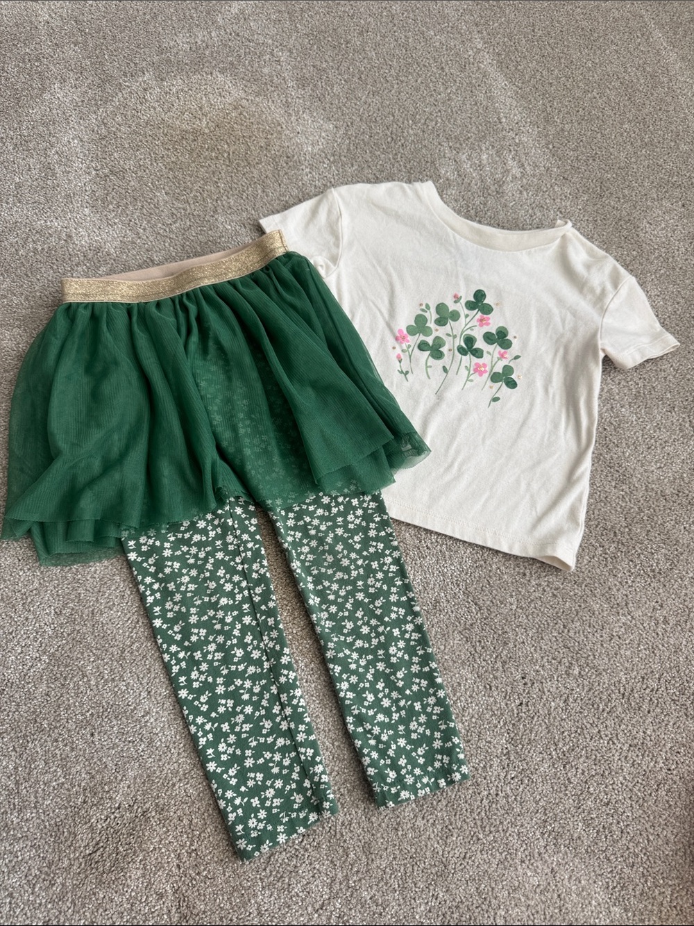 Girls Green Floral Leggings with Tulle Skirt - Brand: